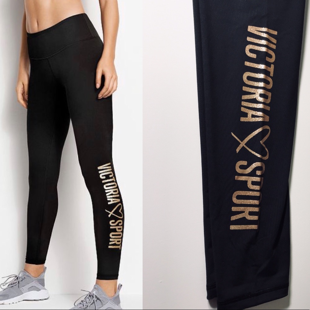VS L KNOCKOUT LEGGINGS GOLD GLITTER LOGO HEART